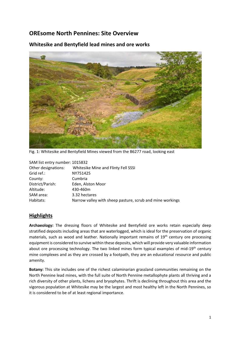 Oresome North Pennines: Site Overview