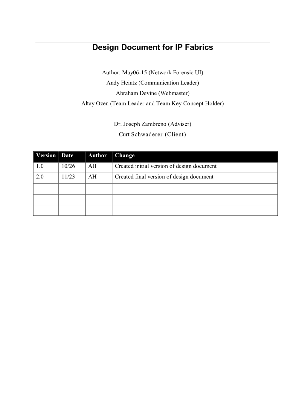 Design Document for IP Fabrics