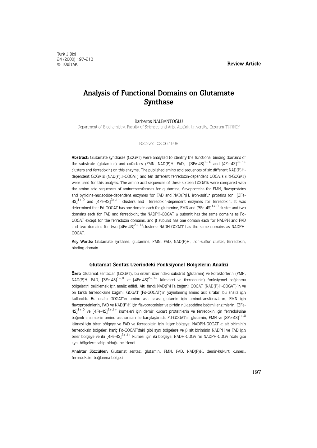 Analysis of Functional Domains on Glutamate Synthase