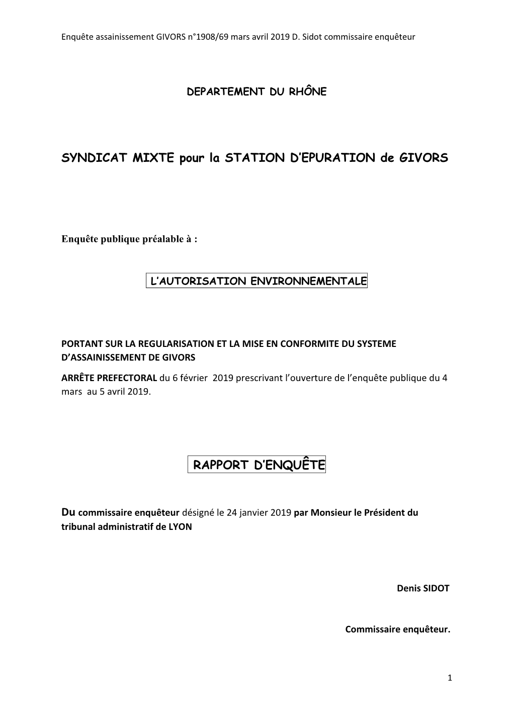 SYNDICAT MIXTE Pour La STATION D'epuration De GIVORS