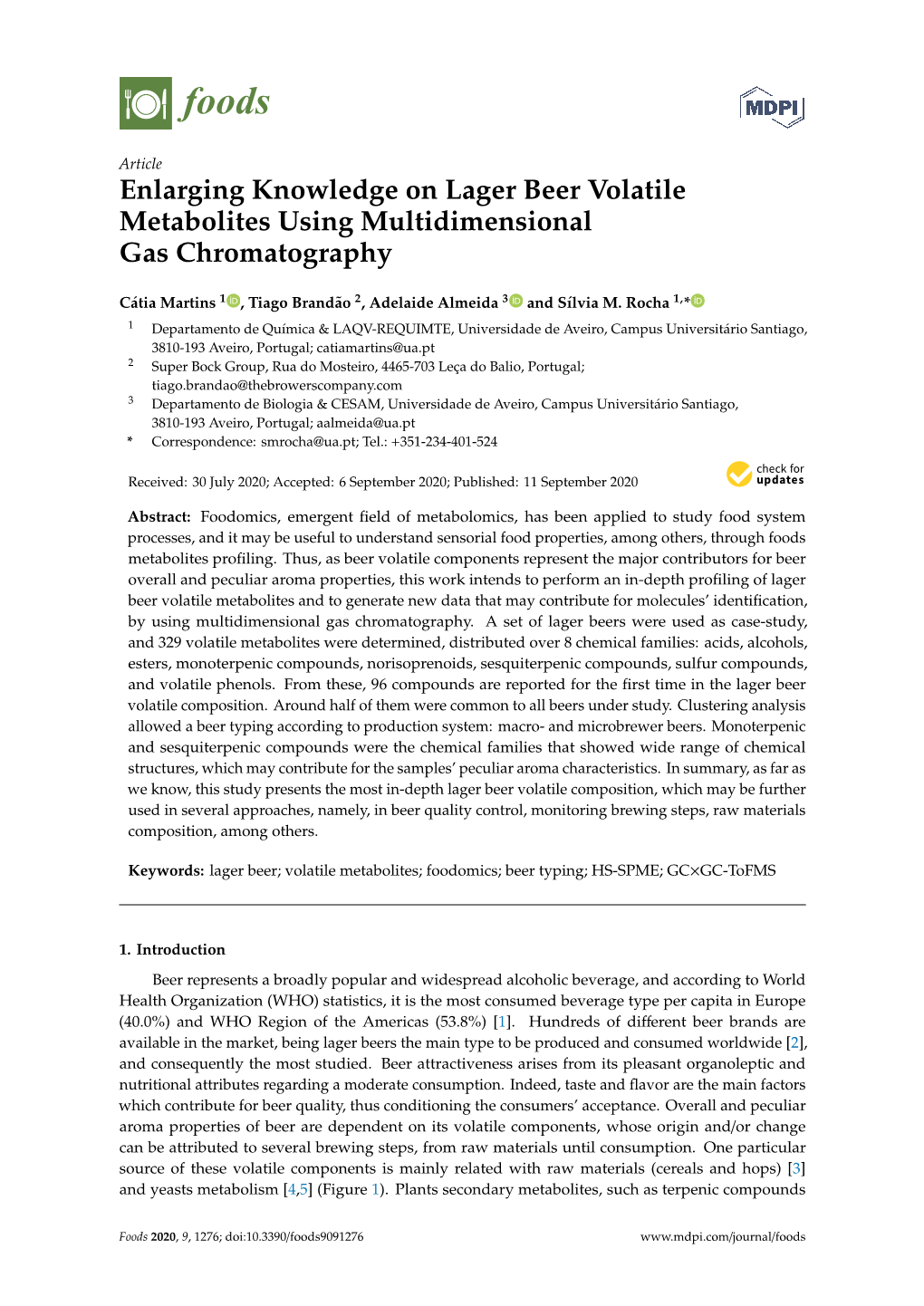 Enlarging Knowledge on Lager Beer Volatile Metabolites Using Multidimensional Gas Chromatography