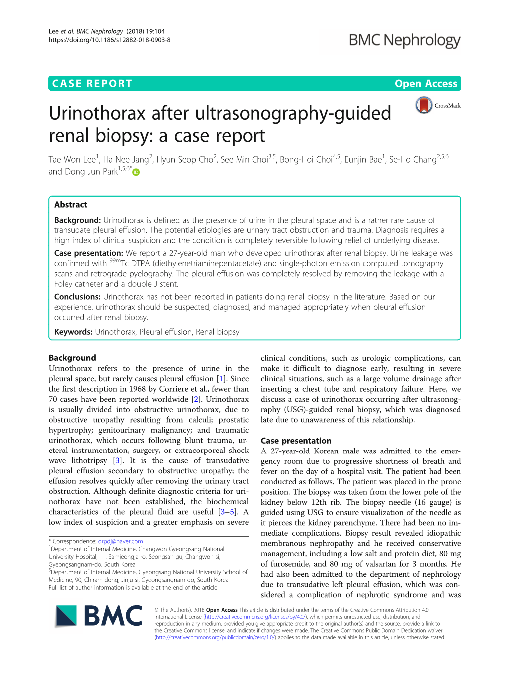 Urinothorax After Ultrasonography-Guided Renal Biopsy