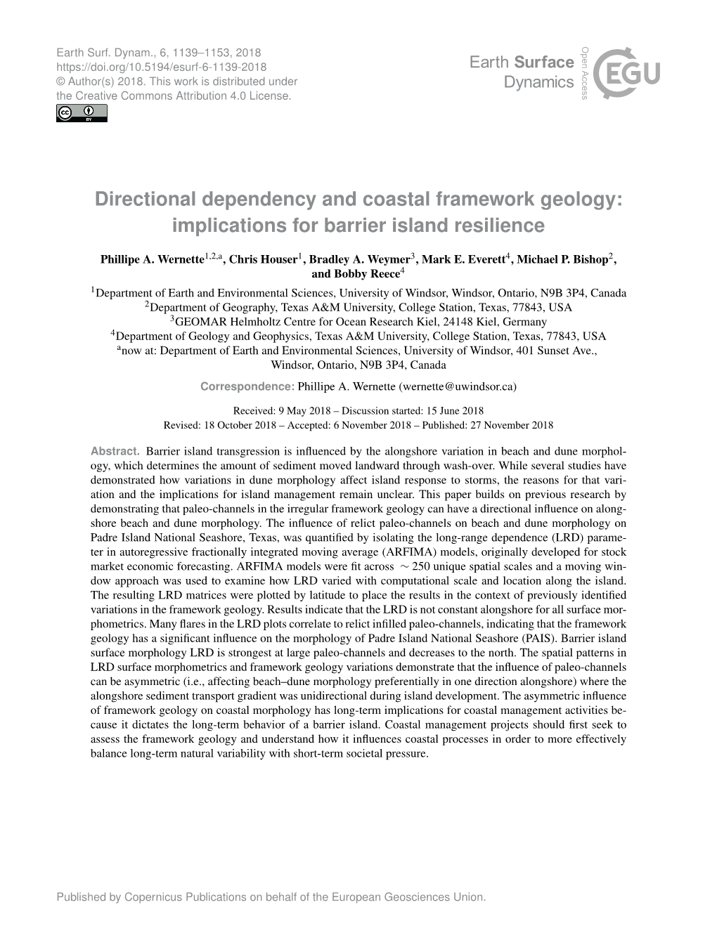 Directional Dependency and Coastal Framework Geology: Implications for Barrier Island Resilience