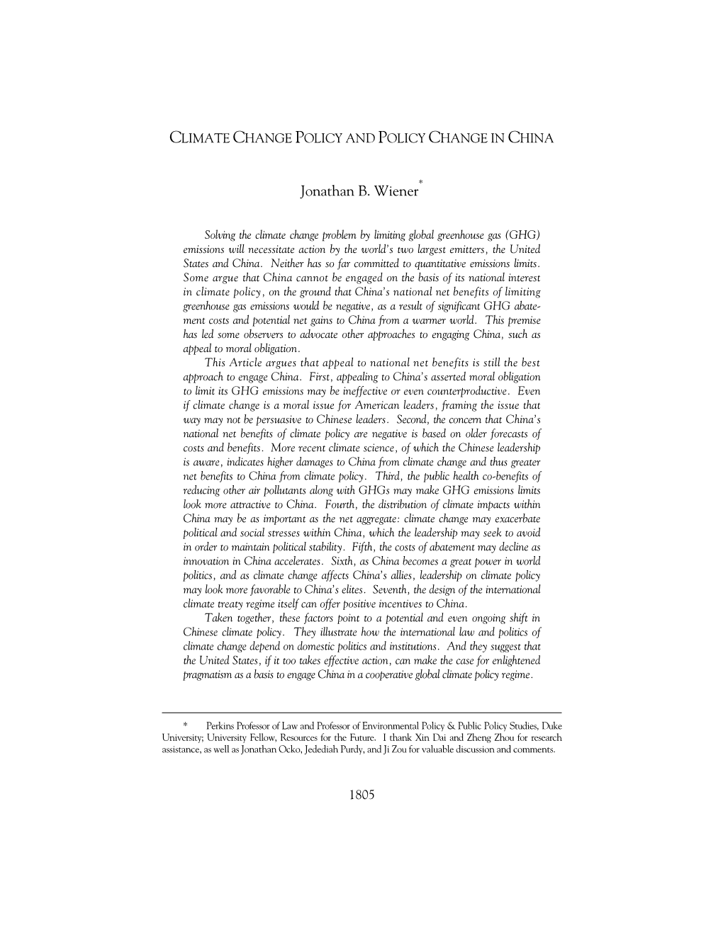 Climate Change Policy, and Policy Change in China