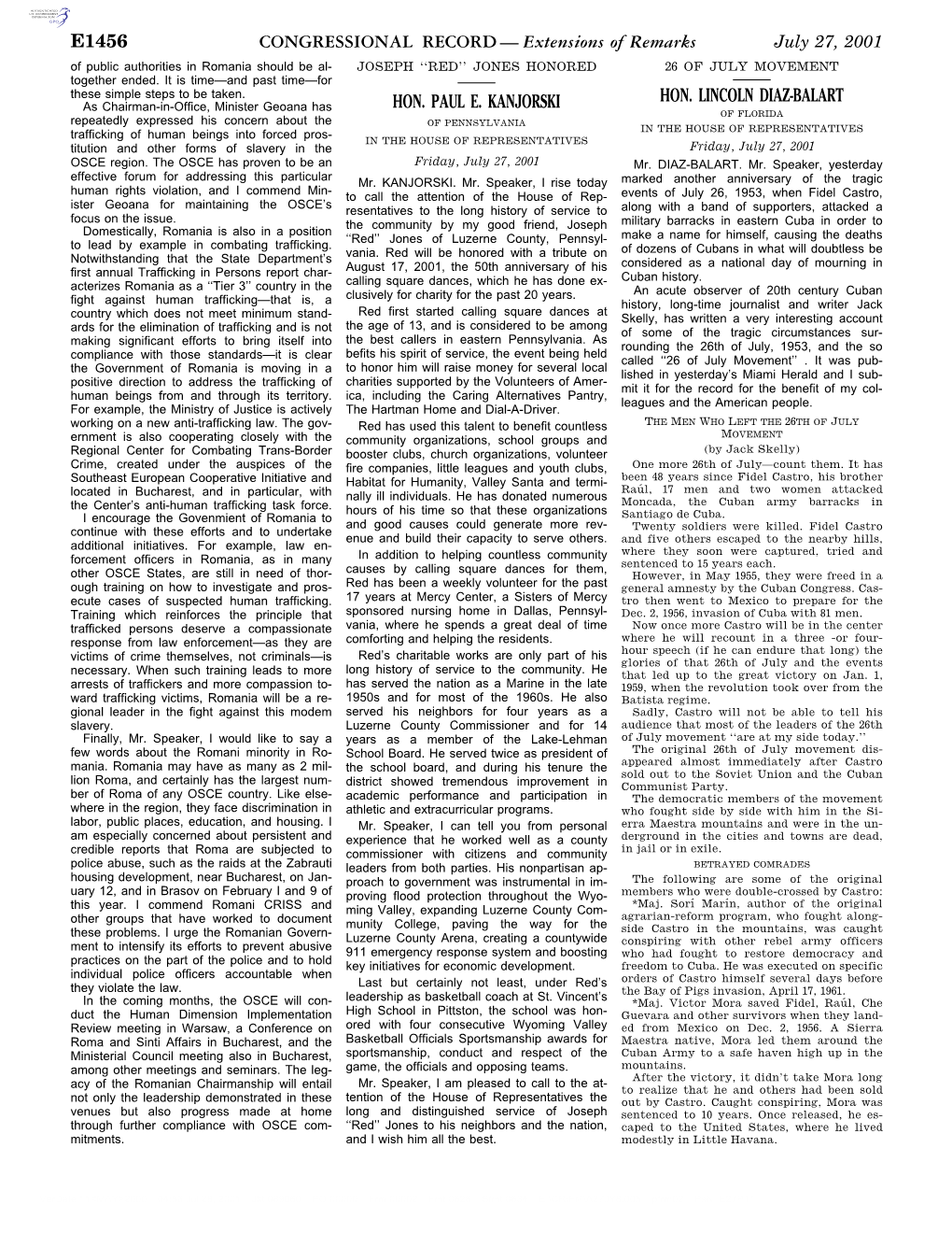 CONGRESSIONAL RECORD— Extensions of Remarks E1456 HON. PAUL E. KANJORSKI HON. LINCOLN DIAZ-BALART