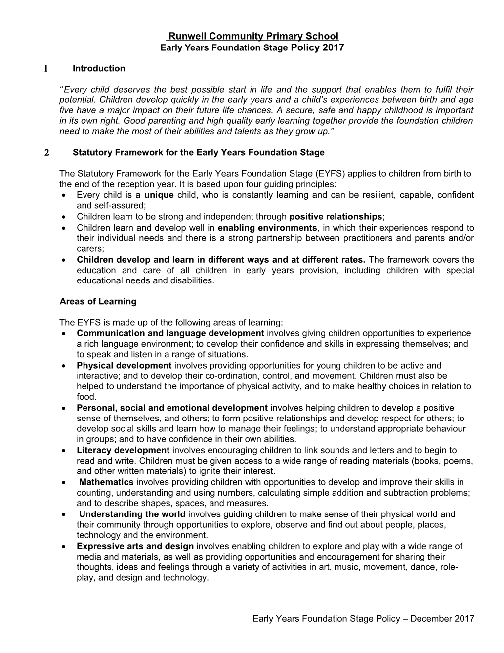 Early Years Foundation Stage Policy s1