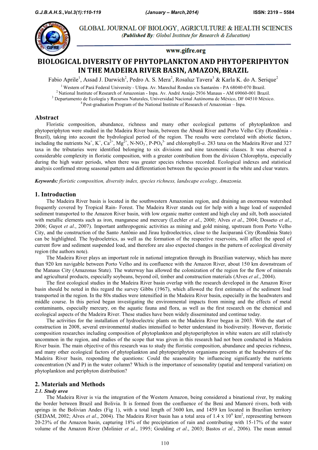 Floristic Composition of Phytoplankton in Madeira River