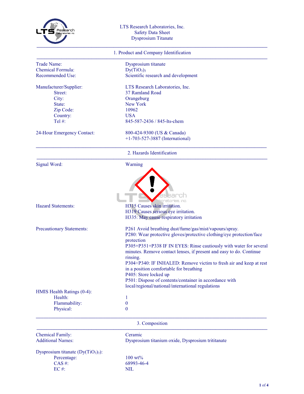 Material Safety Data Sheet