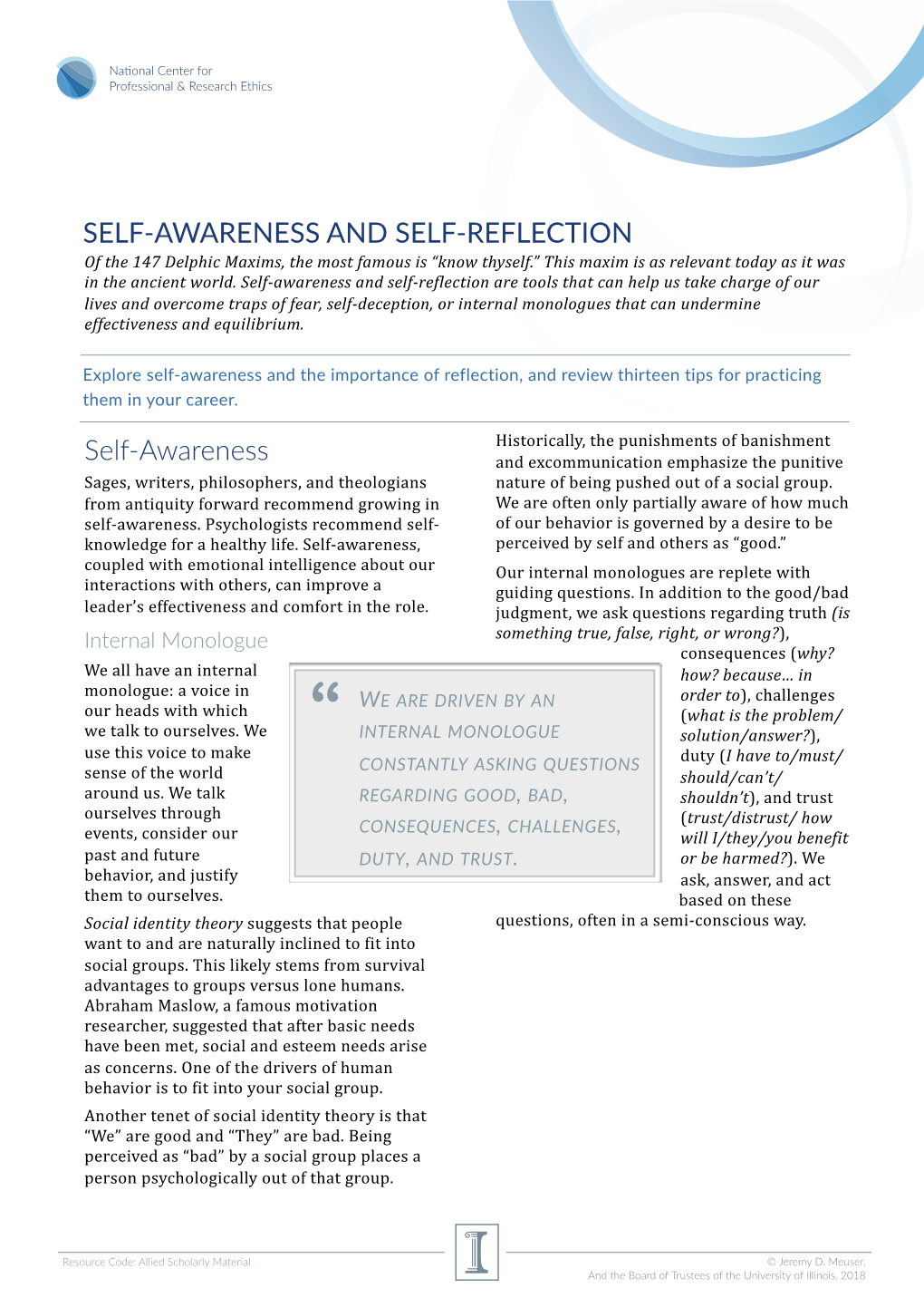 Self-Awareness SELF-AWARENESS and SELF-REFLECTION