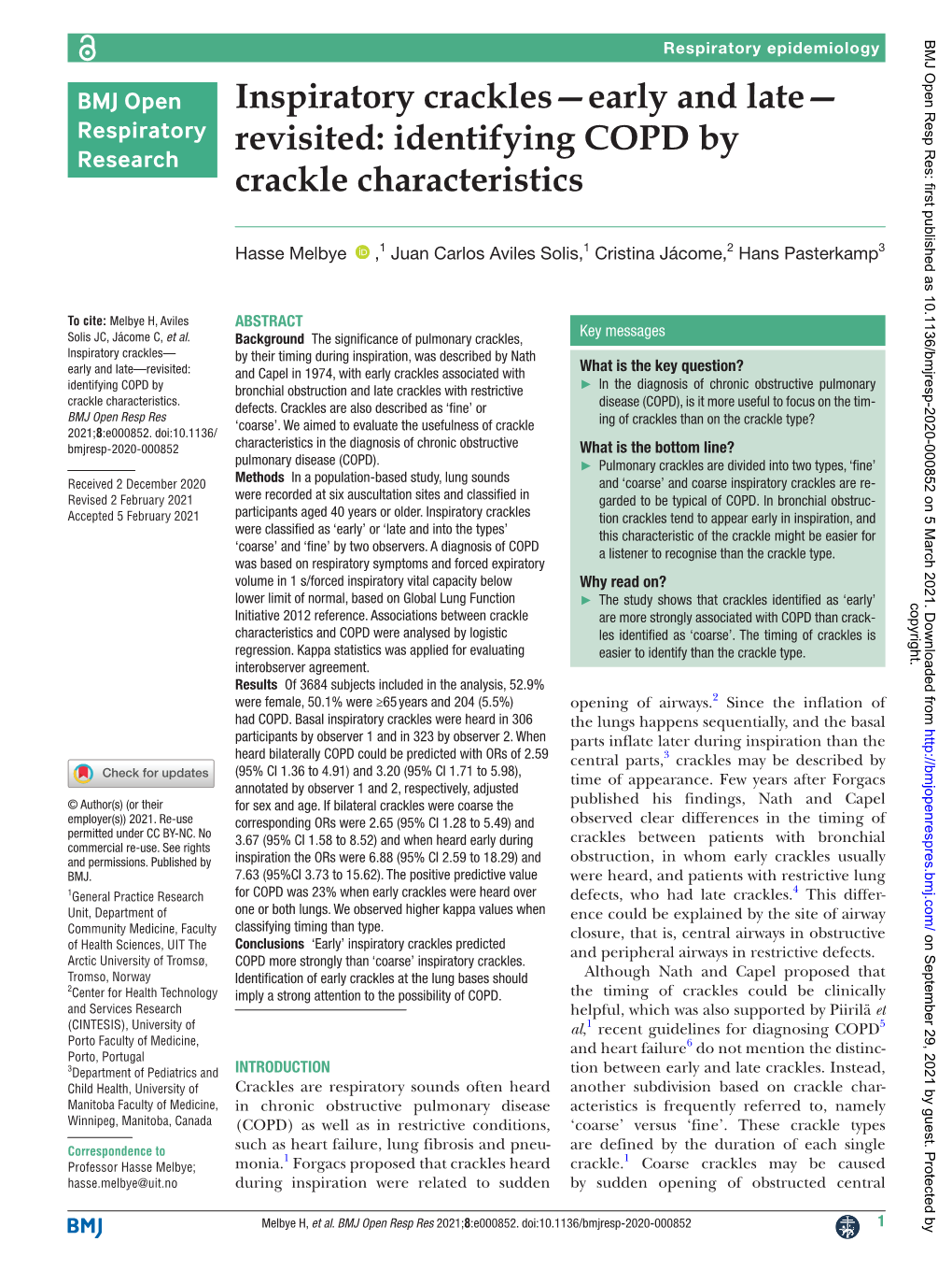 Identifying COPD by Crackle Characteristics