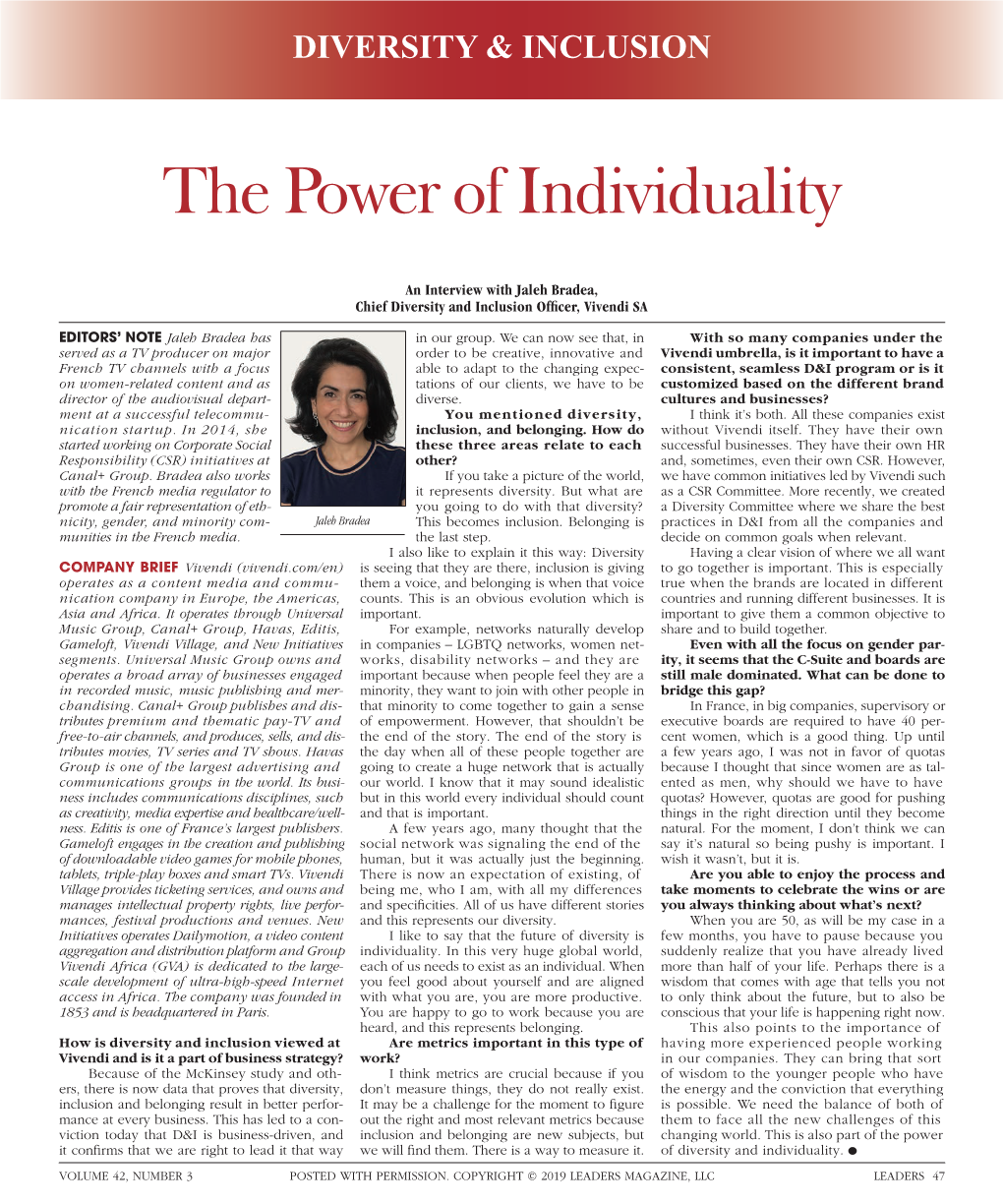 To Download a PDF of an Interview with Jaleh Bradea, Chief Diversity