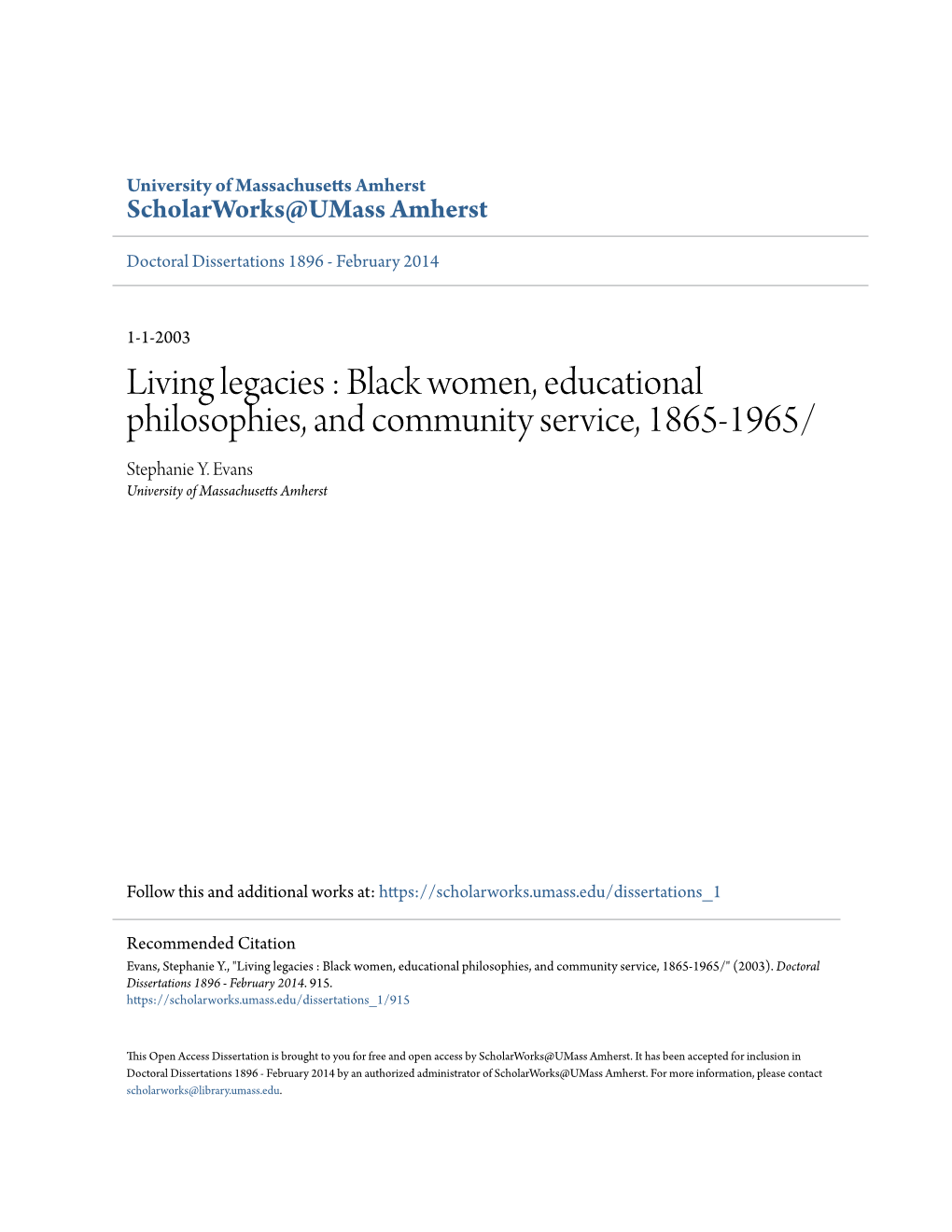 Black Women, Educational Philosophies, and Community Service, 1865-1965/ Stephanie Y