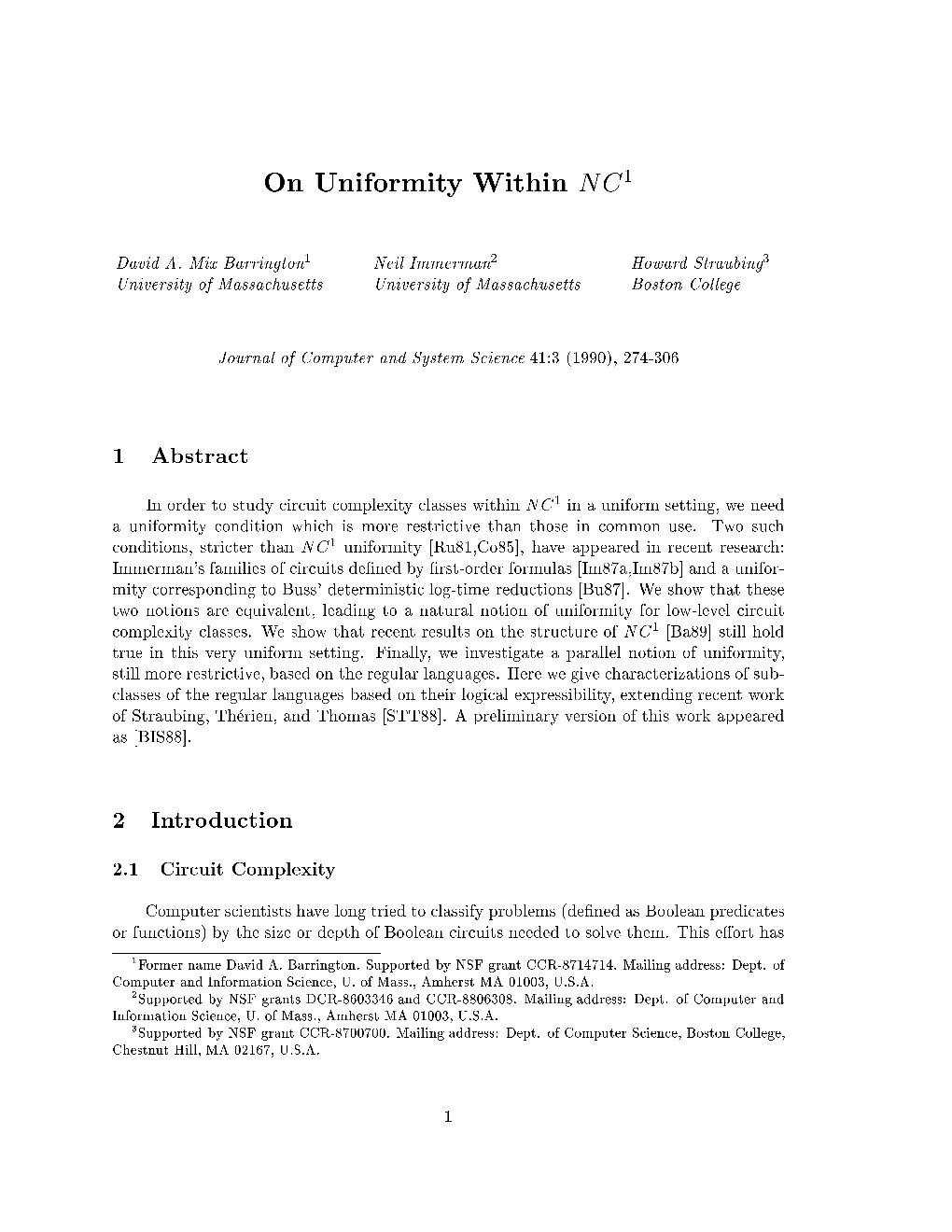 On Uniformity Within NC