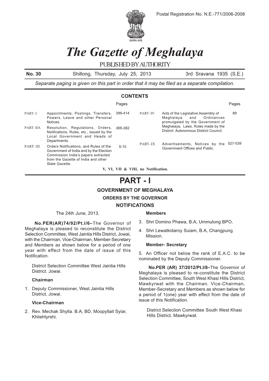 The Gazette of Meghalaya PUBLISHED by AUTHORITY No