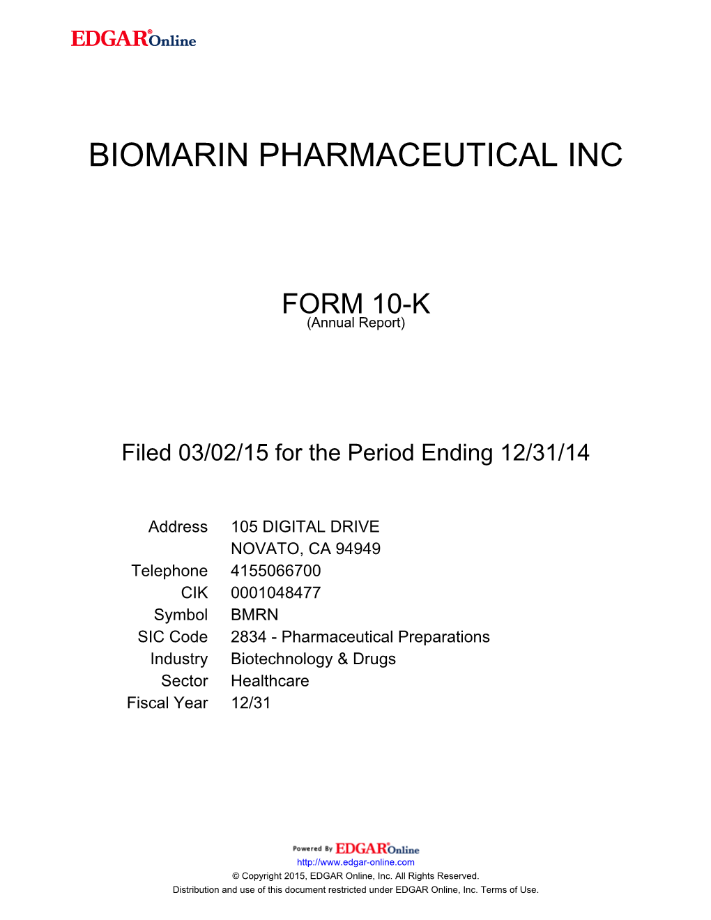 Biomarin Pharmaceutical Inc