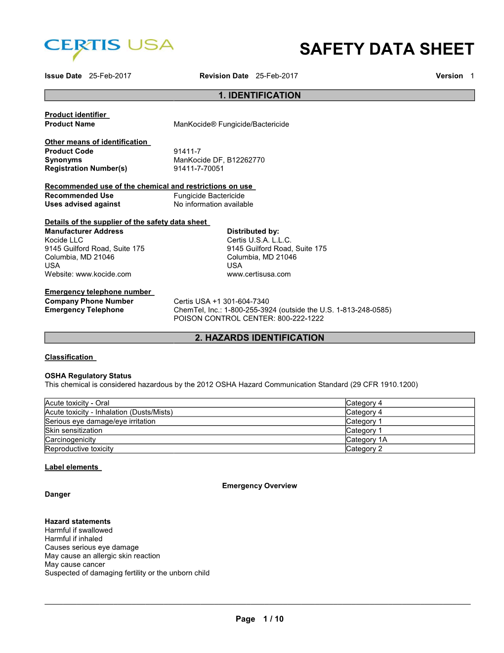 Mankocide® Fungicide/Bactericide