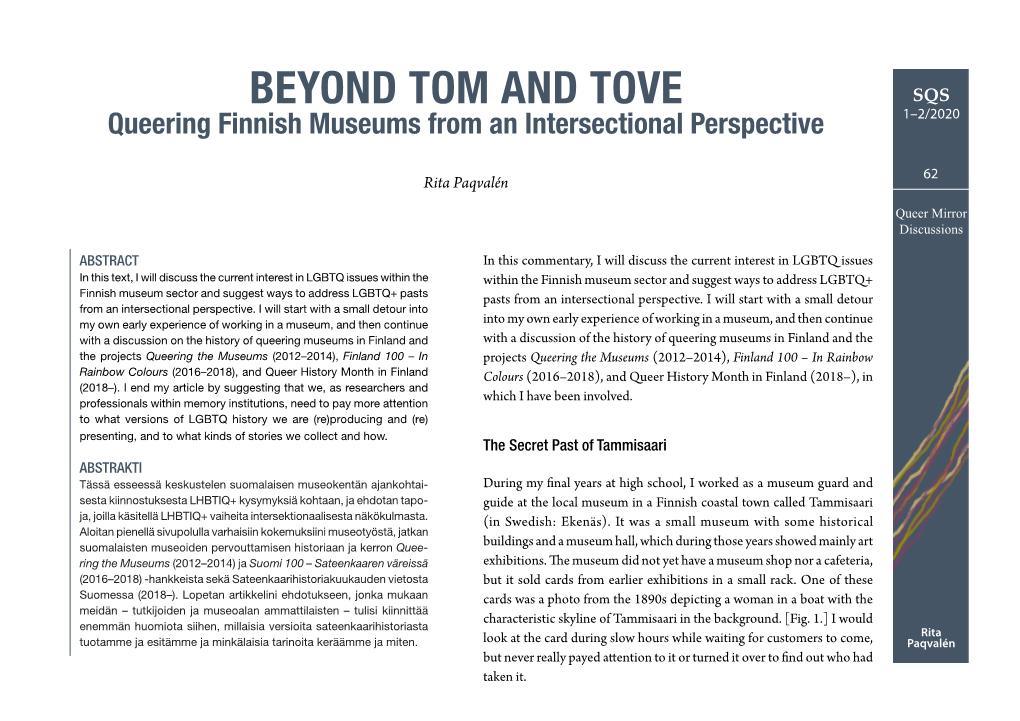BEYOND TOM and TOVE SQS Queering Finnish Museums from an Intersectional Perspective 1–2/2020