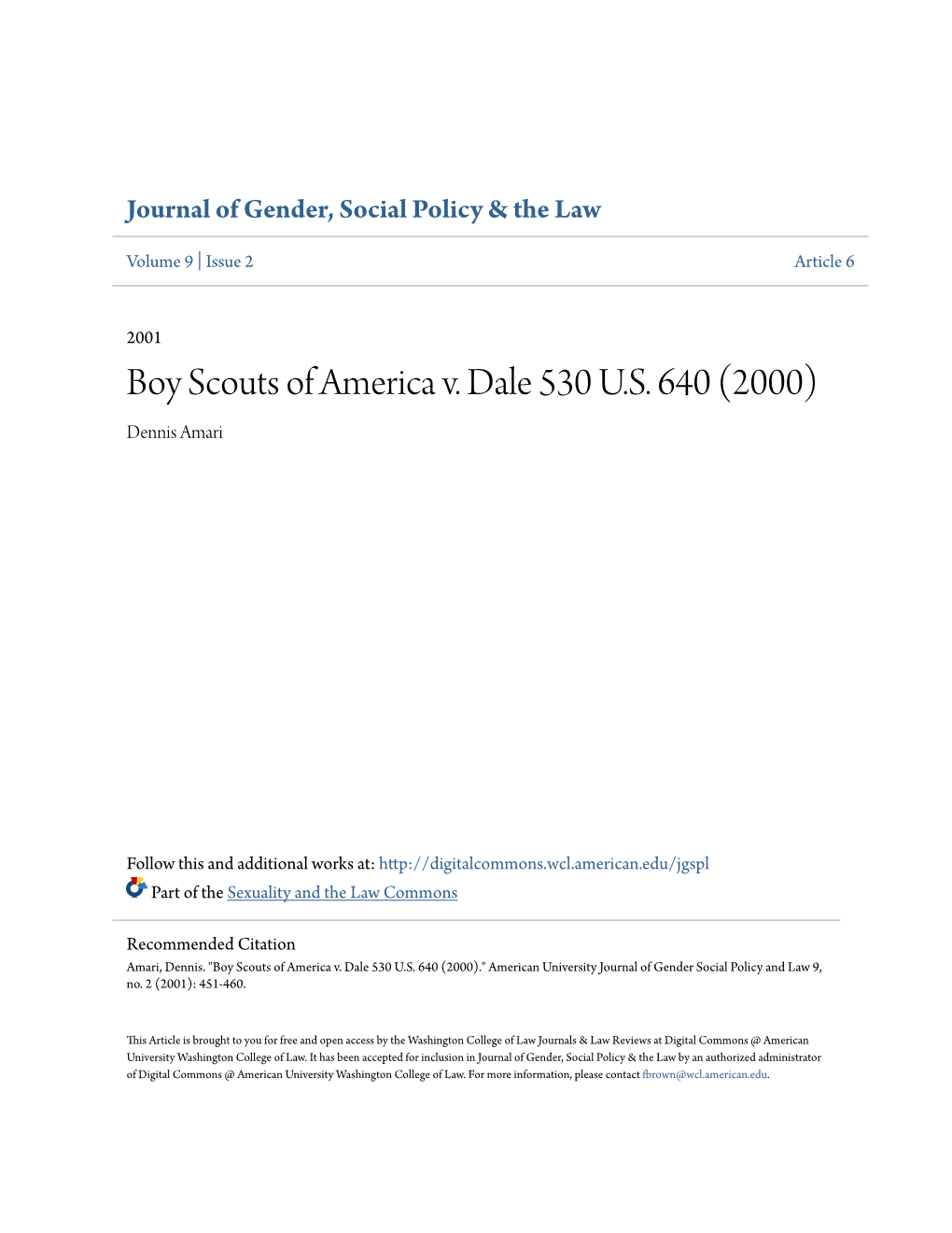 Boy Scouts of America V. Dale 530 US