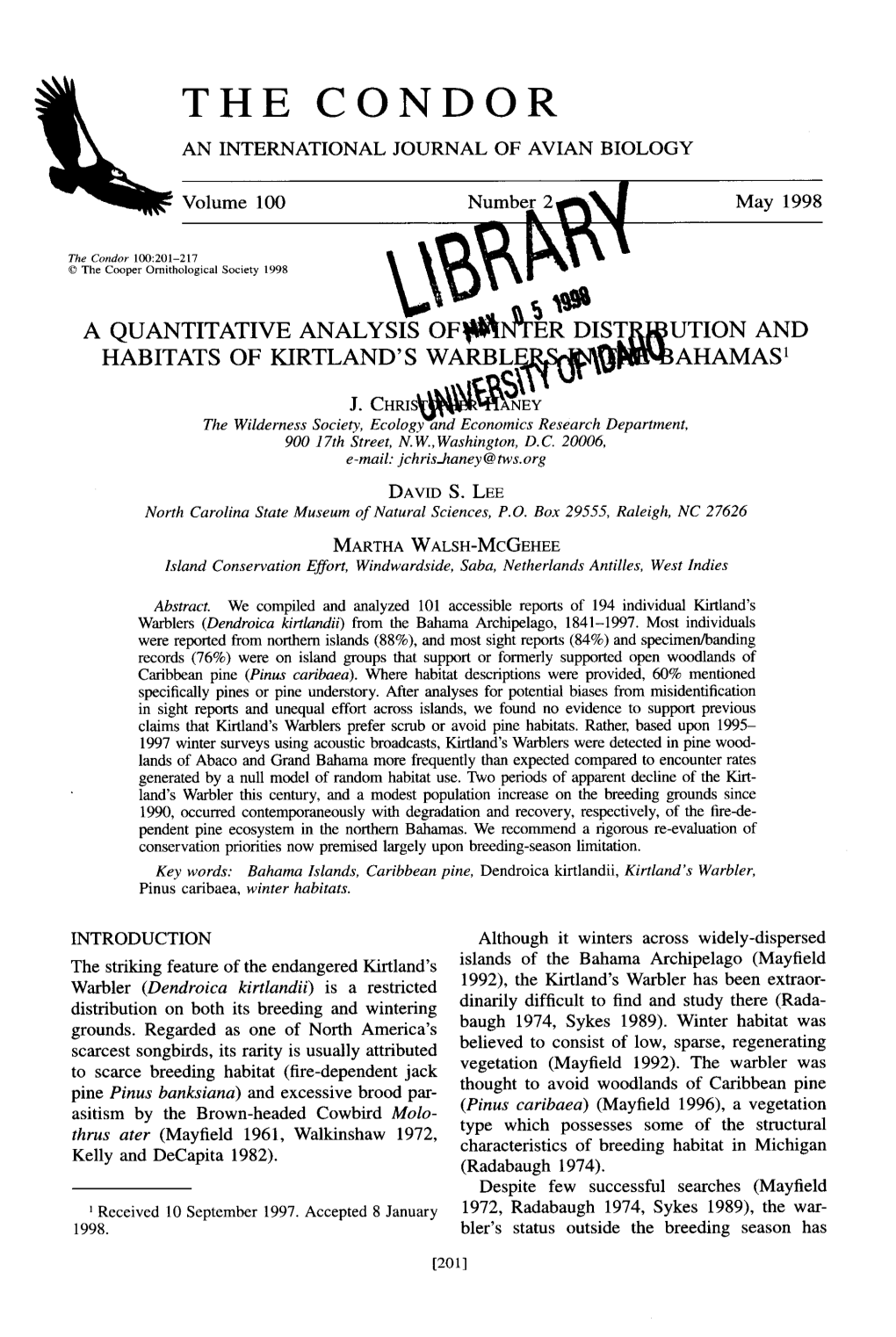 A Quantitative Analysis of Winter Distribution and Habitats Of