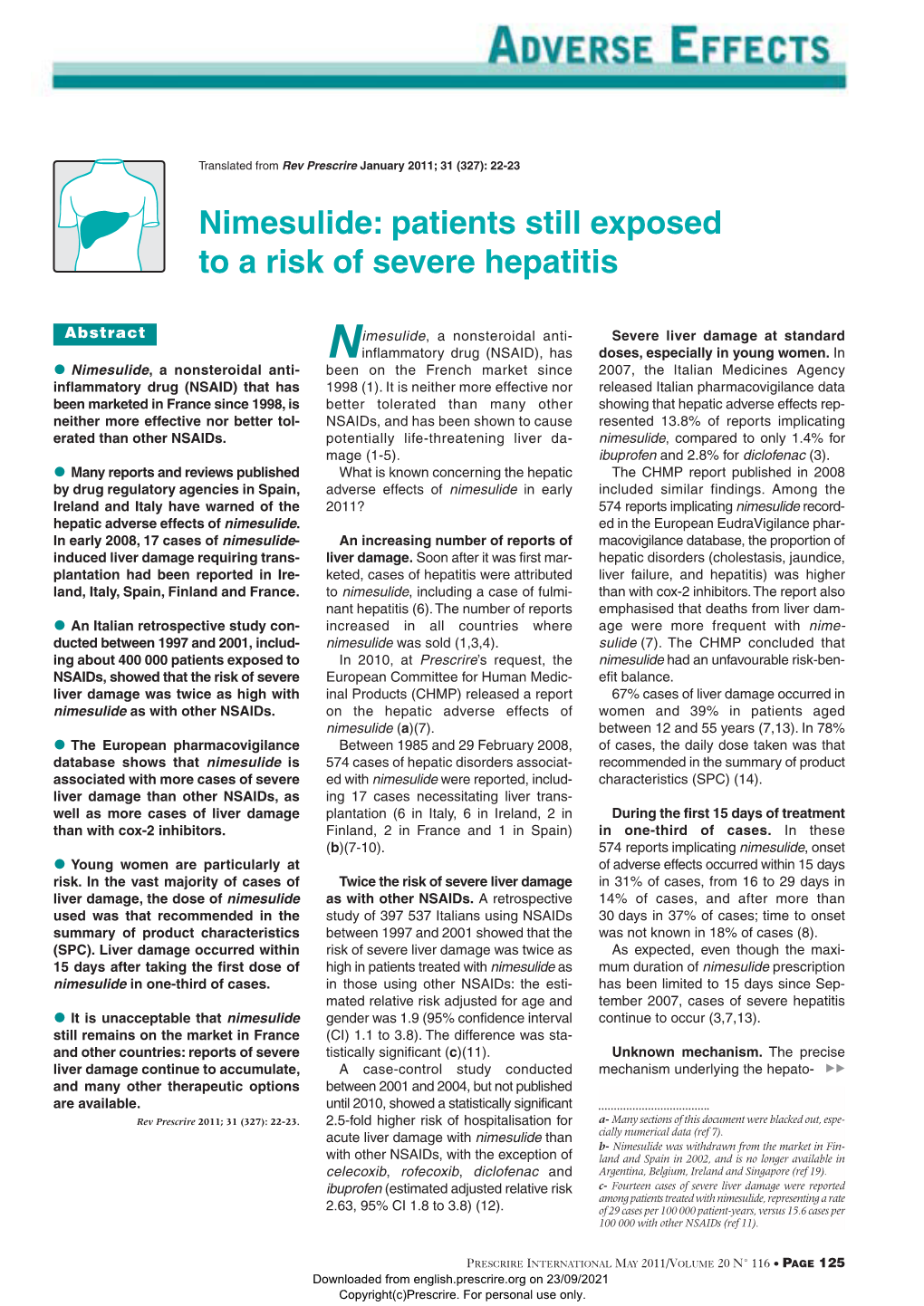 Nimesulide: Patients Still Exposed to a Risk of Severe Hepatitis