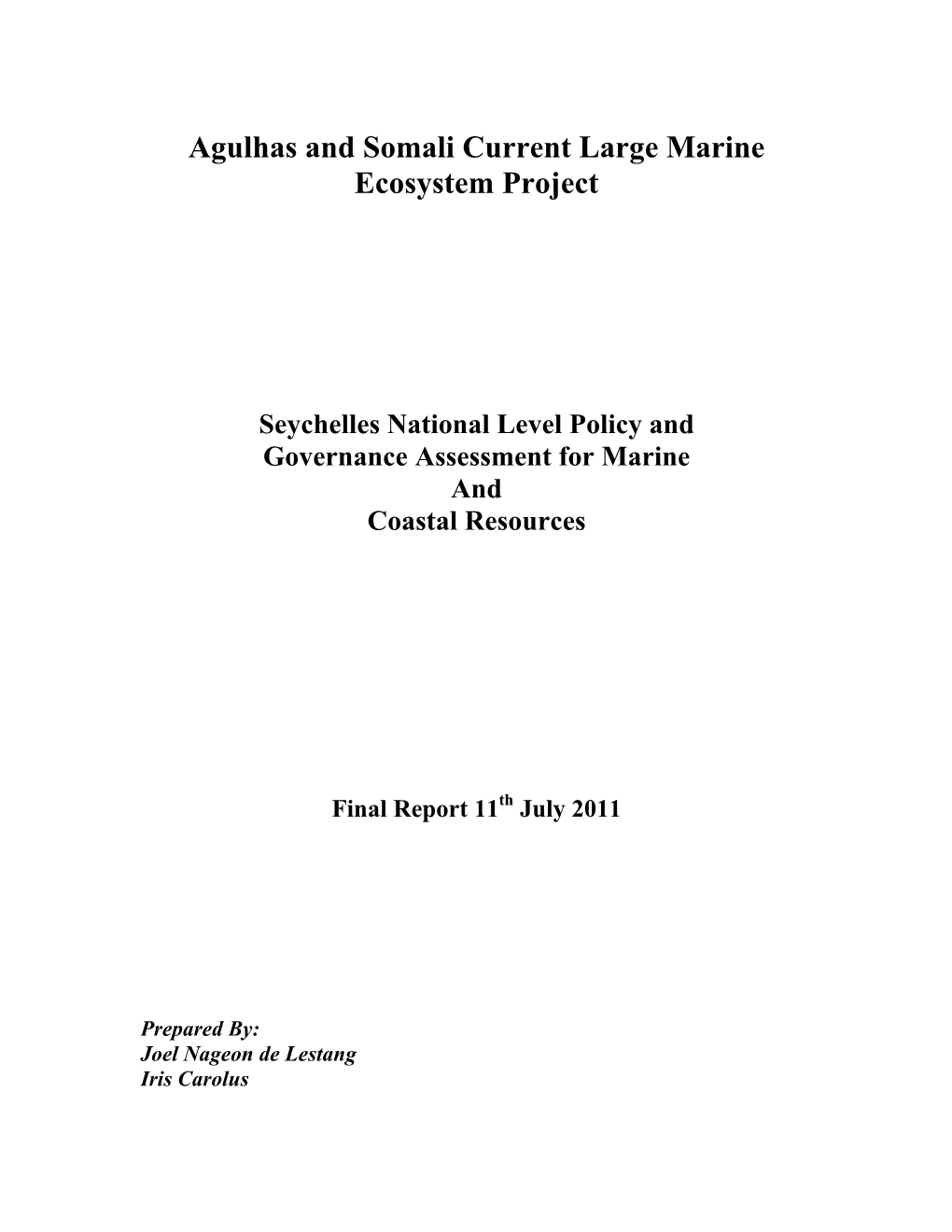 [ASCLME] Policy and Governance Assessment for Marine and Coastal