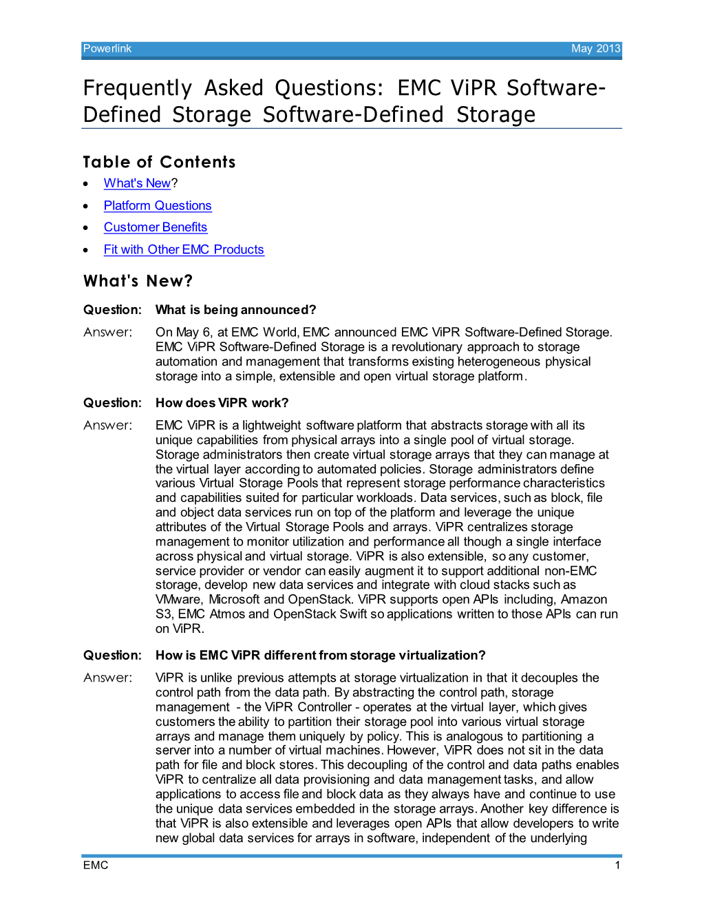 EMC Vipr Software- Defined Storage Software-Defined Storage