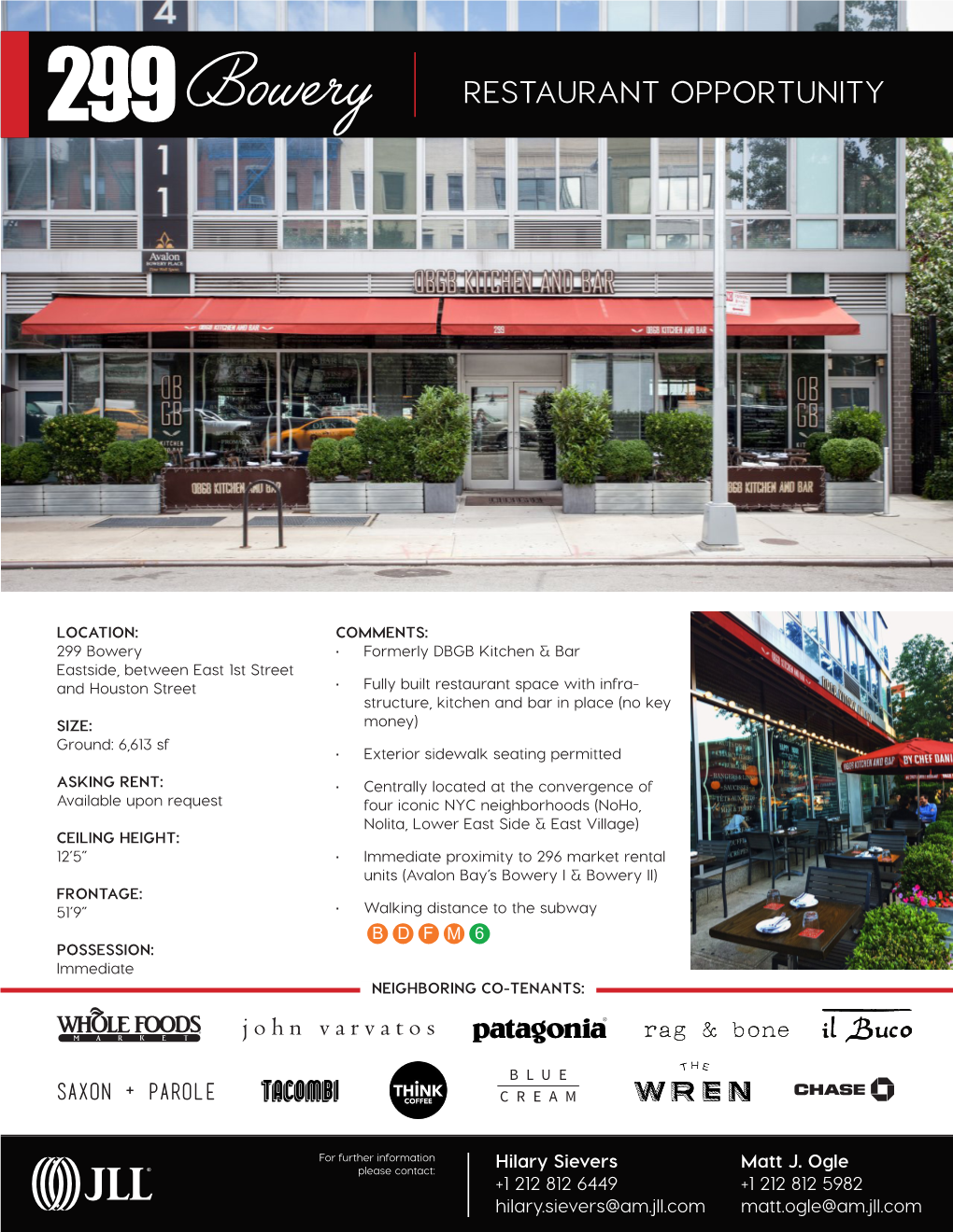 Bowery RESTAURANT OPPORTUNITY