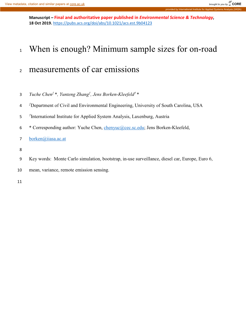 Minimum Sample Sizes for On-Road Measurements of Car