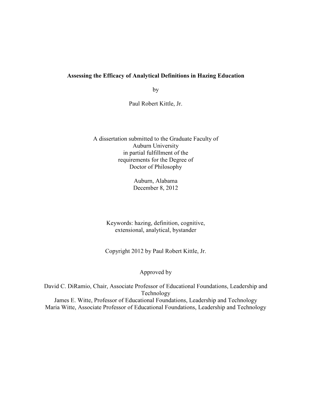 Assessing the Efficacy of Analytical Definitions in Hazing Education