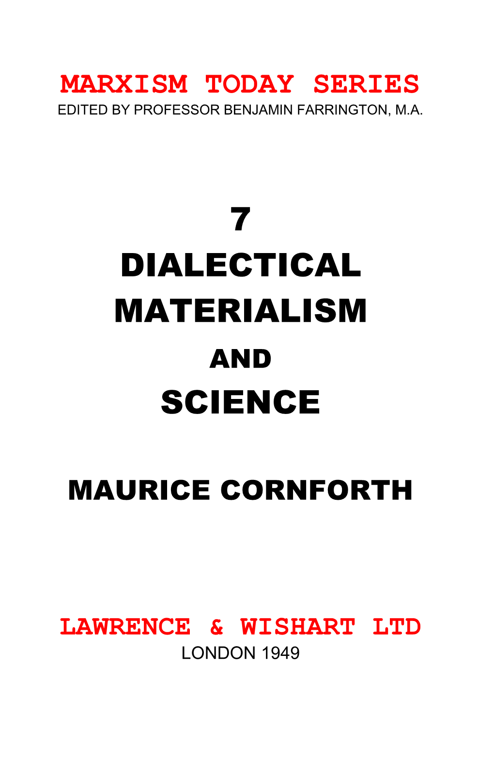 Dialectical Materialism and Science