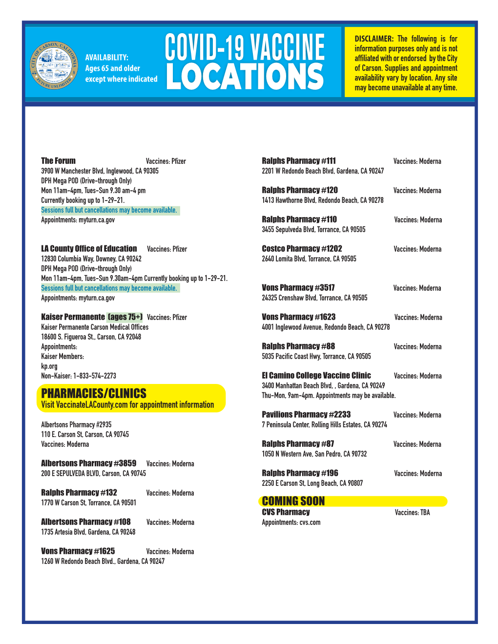 Covid-19 Vaccine Locations