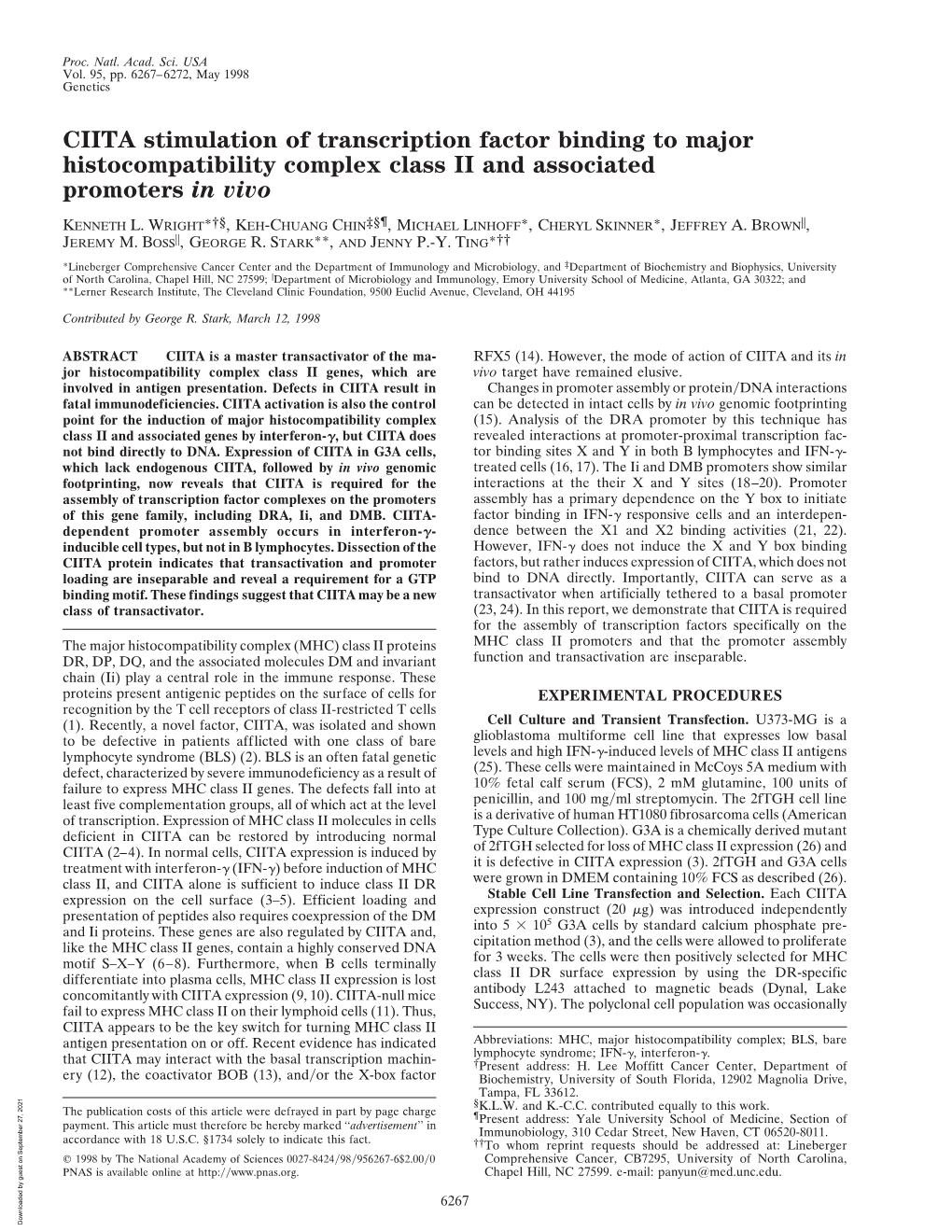 CIITA Stimulation of Transcription Factor Binding to Major Histocompatibility Complex Class II and Associated Promoters in Vivo