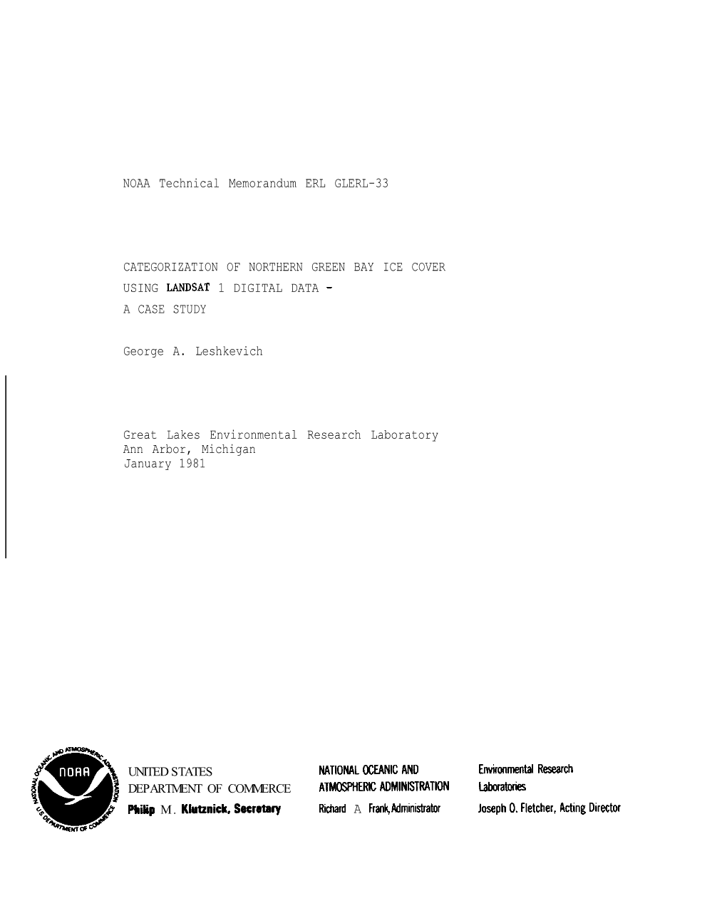 NOAA TM GLERL-33. Categorization of Northern Green Bay Ice Cover