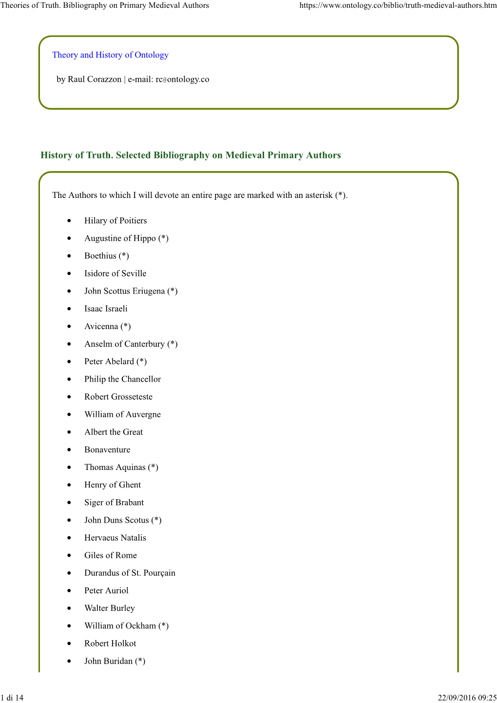 Theories of Truth. Bibliography on Primary Medieval Authors