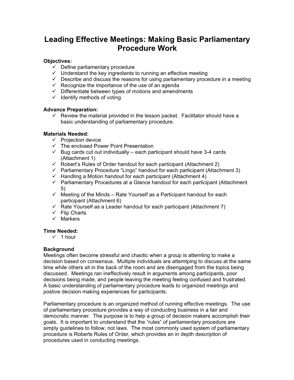 Leading Effective Meetings: Making Basic Parliamentary Procedure Work