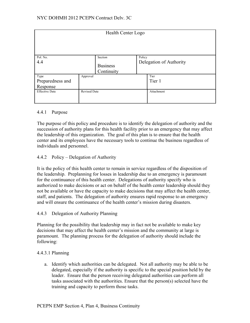 Business Continuity Section 5 - Delegation Of Authority Tier 1