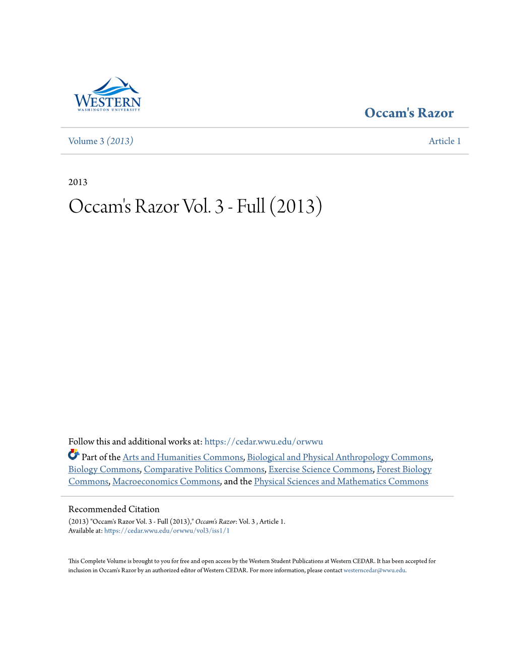 Occam's Razor Vol. 3 - Full (2013)