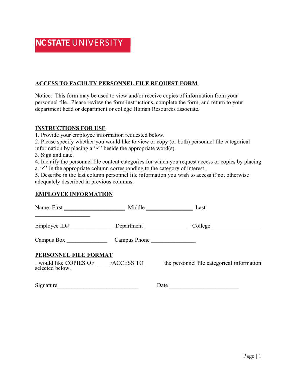 Access To Personnel File Request Form