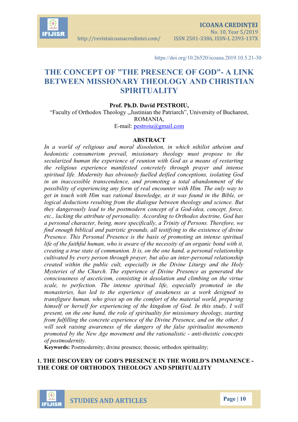 “The Concept Of“ the Presence of God”- a Link