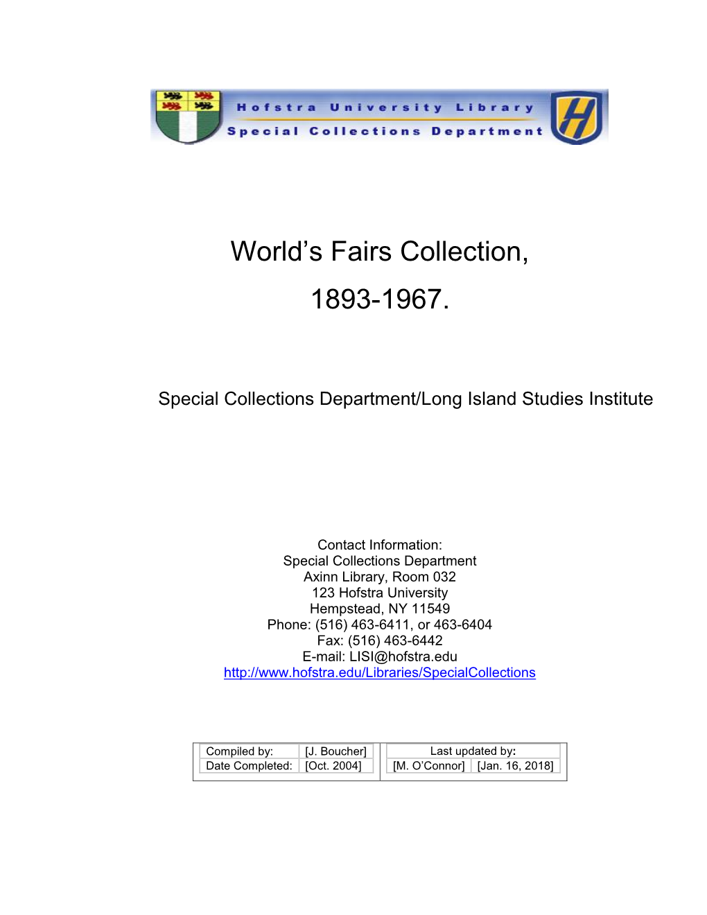 World's Fairs Collection, 1893-1965