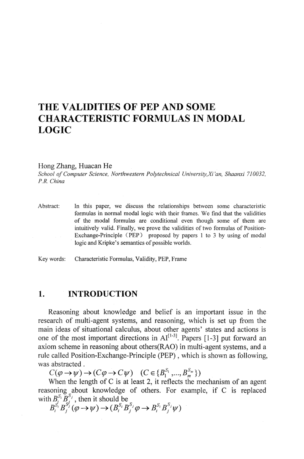 The Validities of Pep and Some Characteristic Formulas in Modal Logic