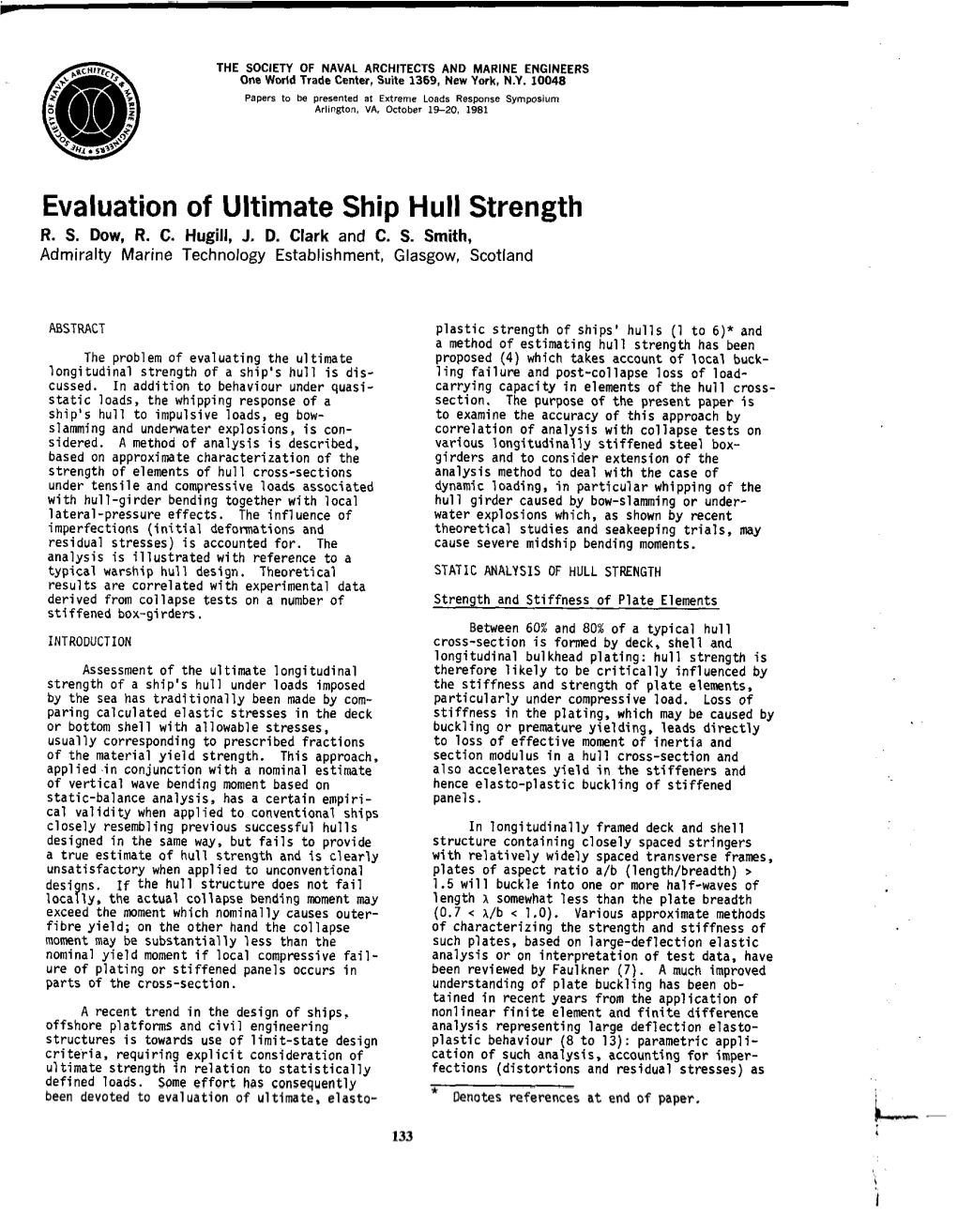 Evaluation of Ultimate Ship Hull Strength R