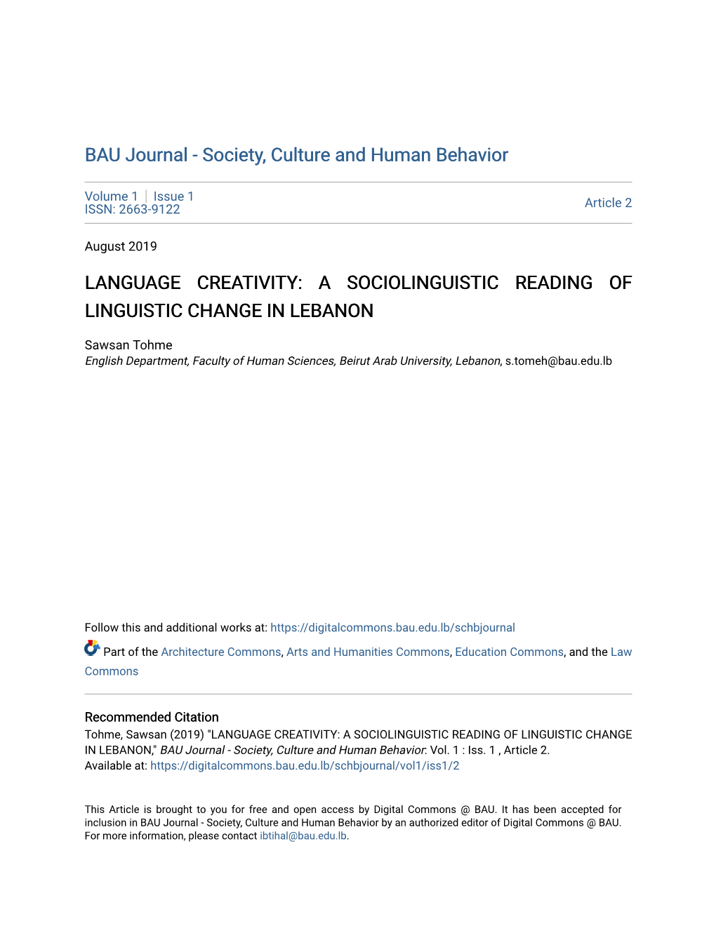 Language Creativity: a Sociolinguistic Reading of Linguistic Change in Lebanon