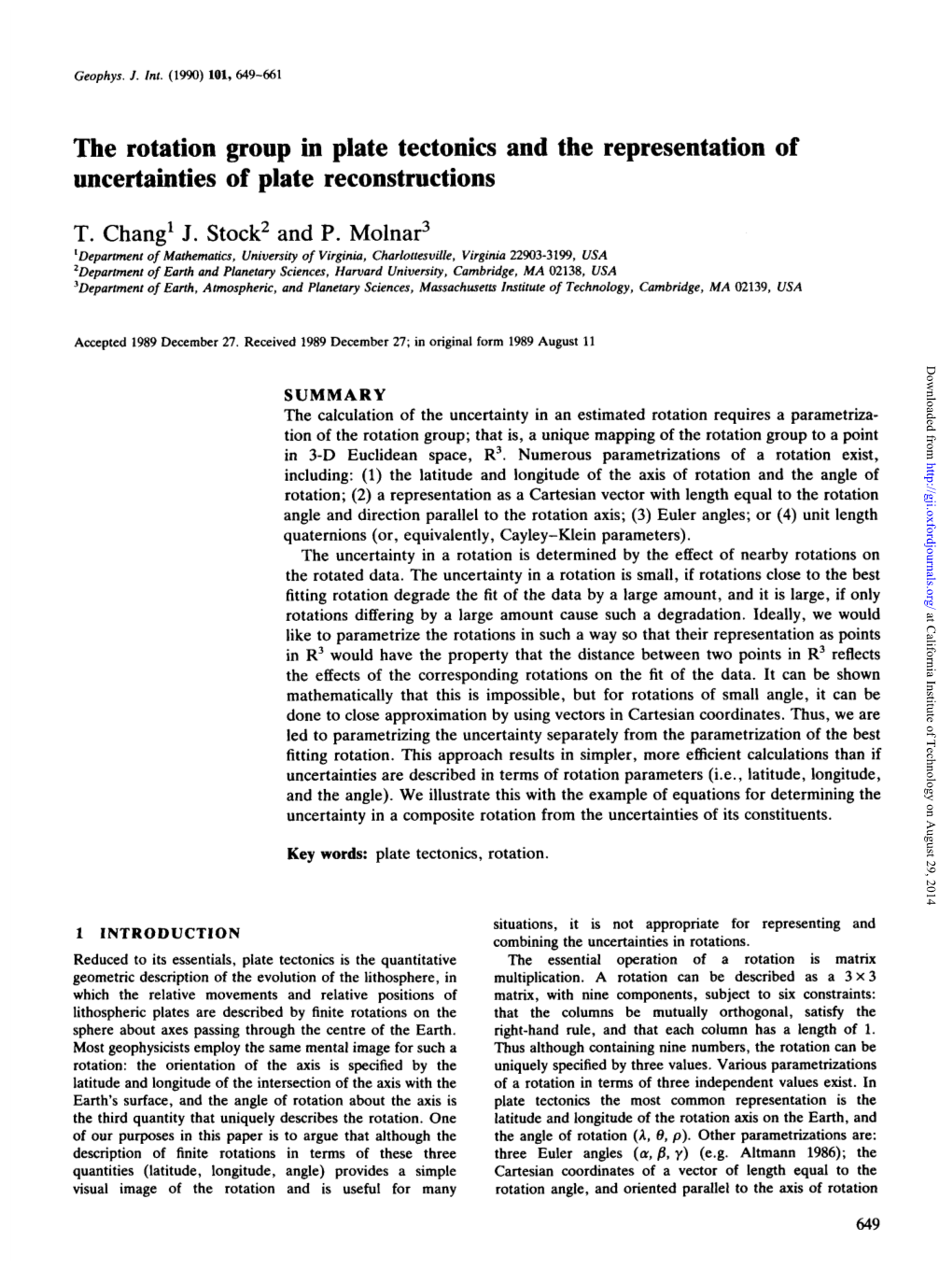 The Rotation Group in Plate Tectonics and the Representation of Uncertainties of Plate Reconstructions