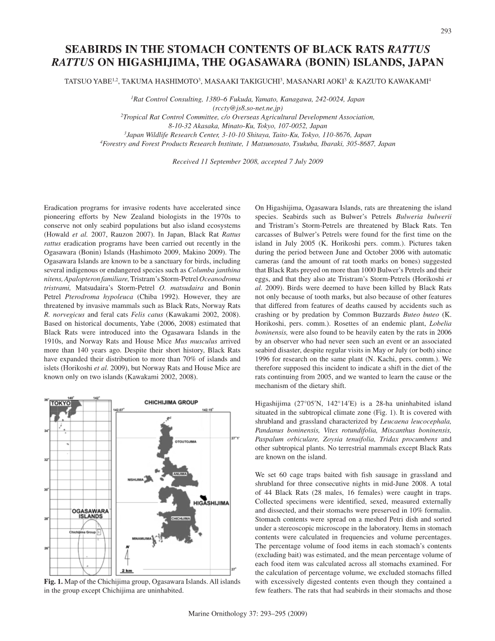 Seabirds in the Stomach Contents of Black Rats Rattus Rattus on Higashijima, the Ogasawara (Bonin) Islands, Japan