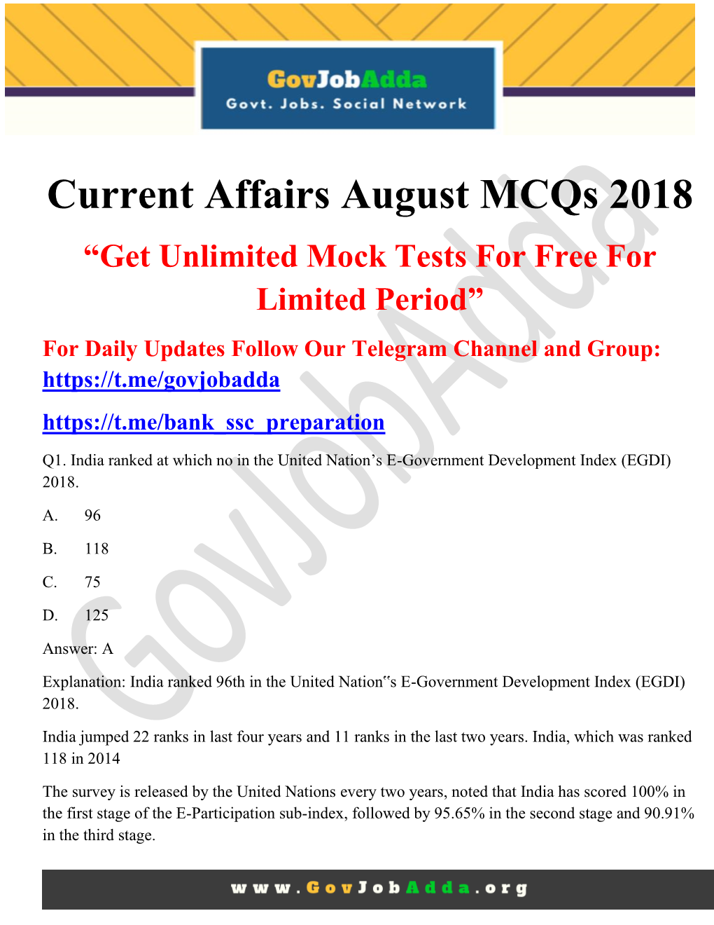 Current Affairs August Mcqs 2018