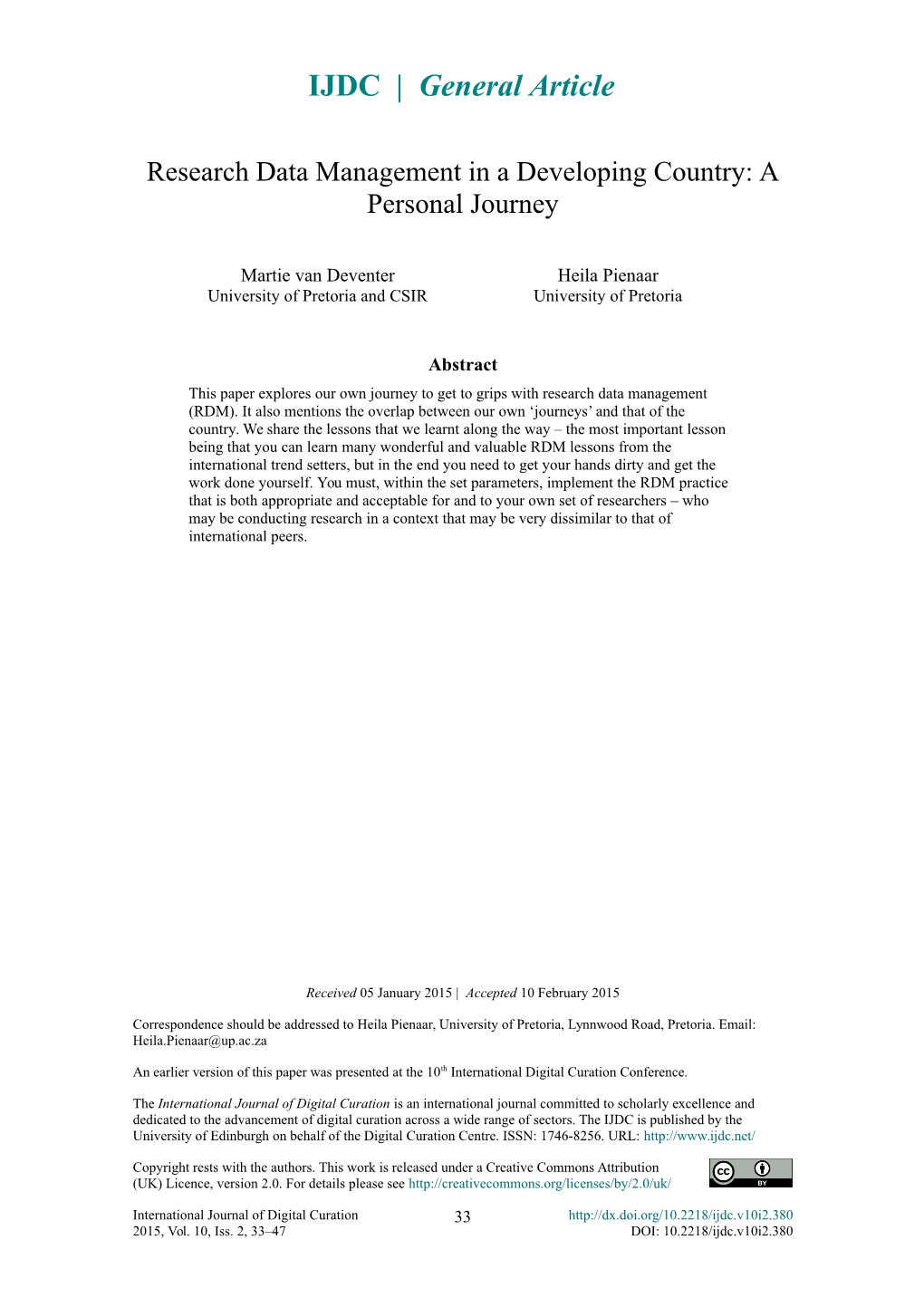 Research Data Management in a Developing Country: a Personal Journey