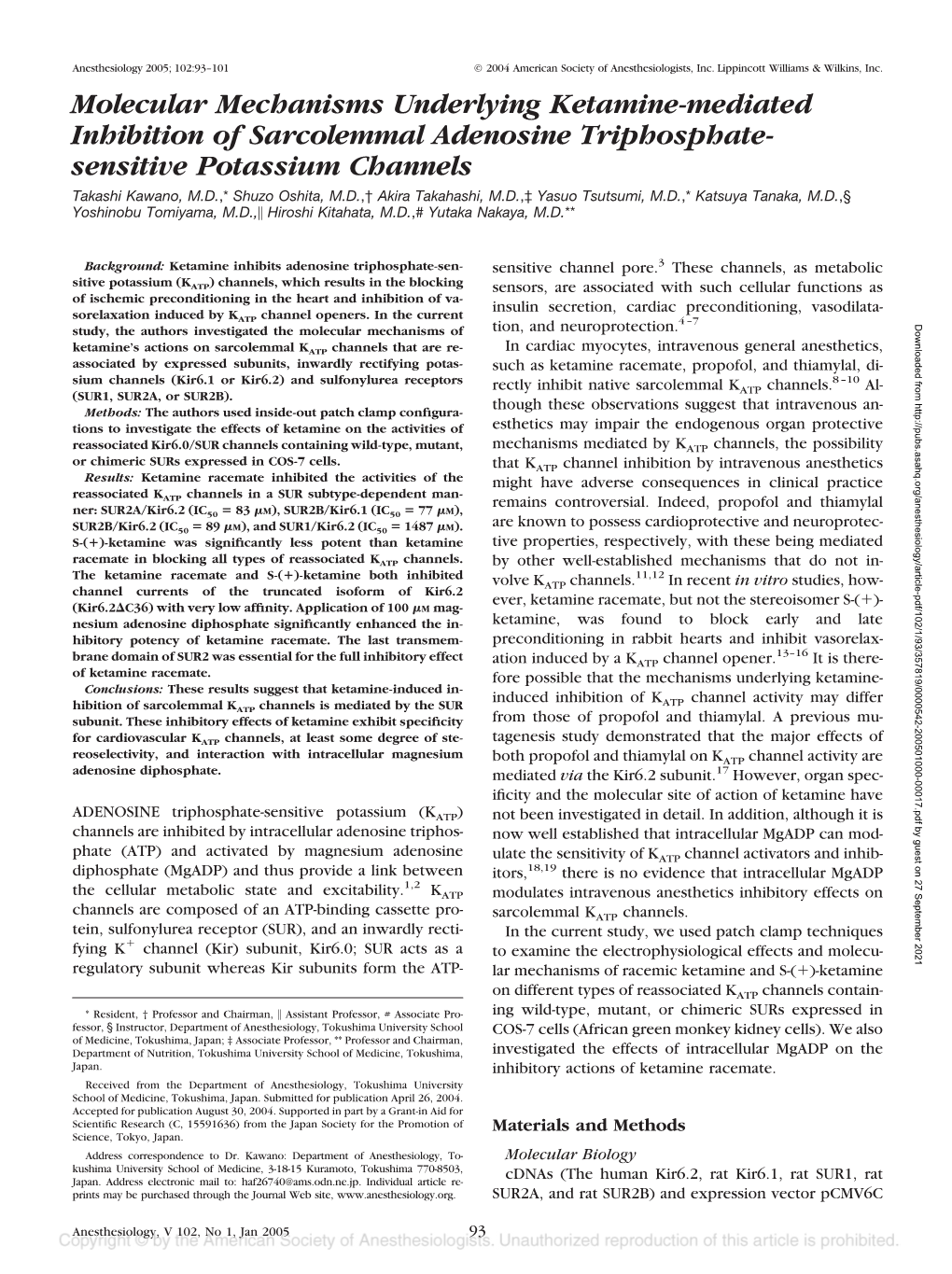 Molecular Mechanisms Underlying Ketamine-Mediated Inhibition Of