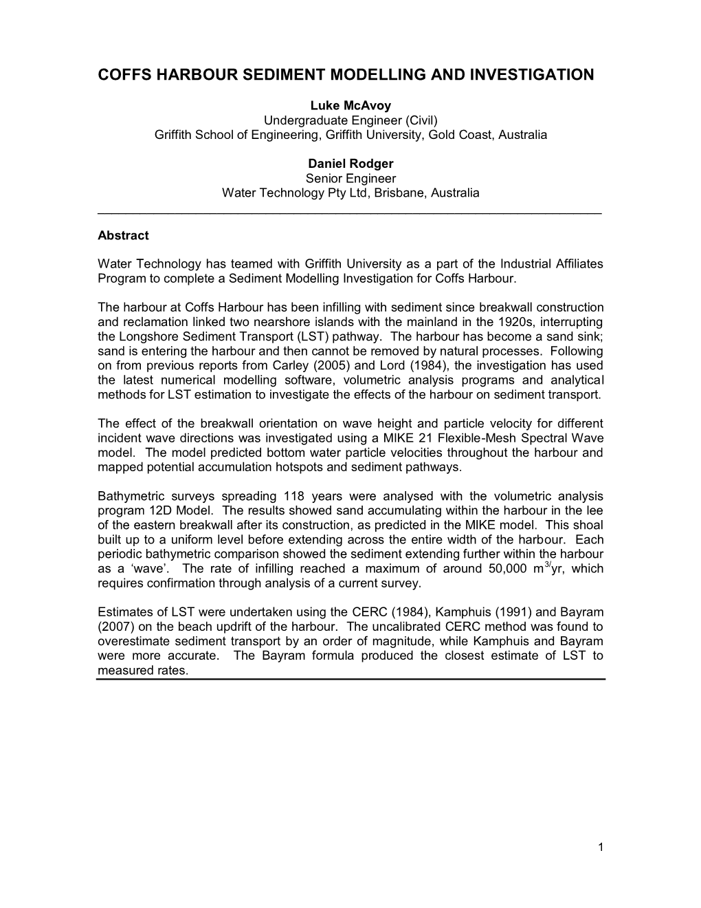 Coffs Harbour Sediment Modelling and Investigation