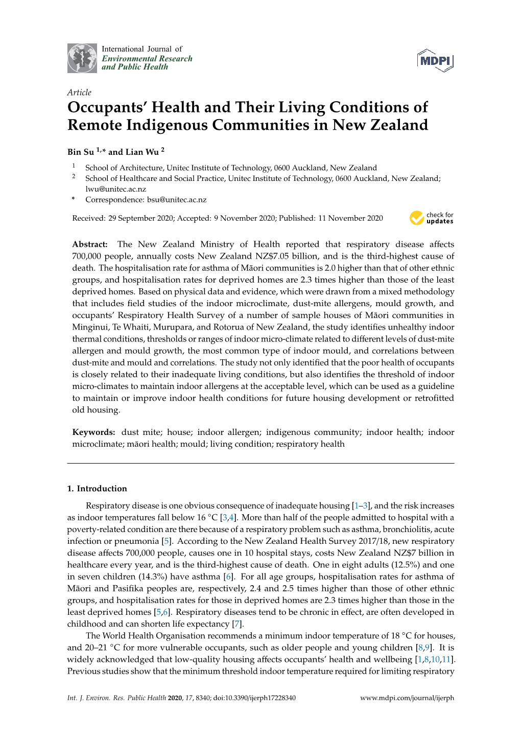 Occupants' Health and Their Living Conditions of Remote Indigenous